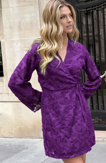 Fringe Wrap Jurk Wijde Mouw Dark Purple Paars