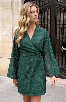 Fringe Wrap Jurk Wijde Mouw Smaragd Groen