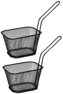 Frituurmandje klein - 6x stuks - zwart - serveermandjes voor patat en snacks - 10 x 8 x 7 cm - RVS