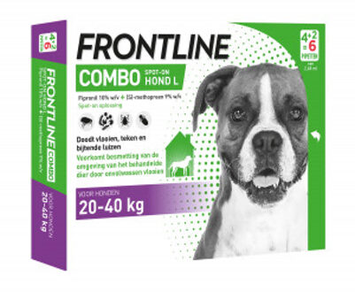 Frontline Combo - L: van 20 tot 40 kg - Anti vlooienmiddel en tekenmiddel - Hond - 6 pipetten
