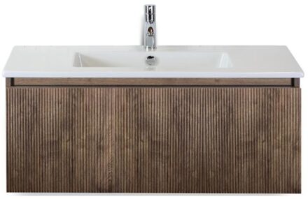 Frozen 3D Badmeubelset 100 cm - Greeplijst in Kleur - Charleston - Keramische Wastafel Wit 1 Kraangat