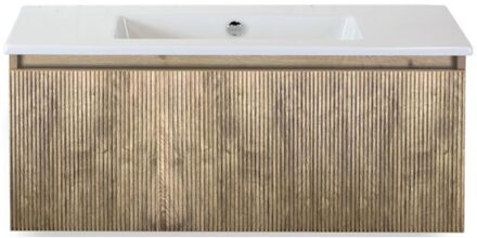 Frozen 3D Badmeubelset 100 cm - Greeplijst in Kleur - French Oak - Keramische Wastafel Wit Zonder Kraangat