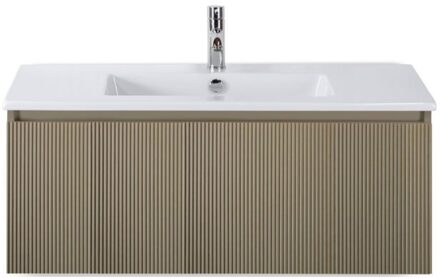 Frozen 3D Badmeubelset 100 cm - Greeplijst in Kleur - Olive - Keramische Wastafel Wit 1 Kraangat