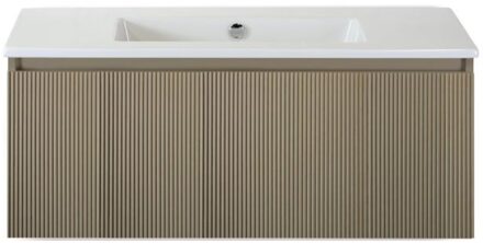 Frozen 3D Badmeubelset 100 cm - Greeplijst in Kleur - Olive - Keramische Wastafel Wit Zonder Kraangat