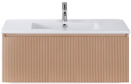 Frozen 3D Badmeubelset 100 cm - Greeplijst in Kleur - Peach - Keramische Wastafel Wit 1 Kraangat