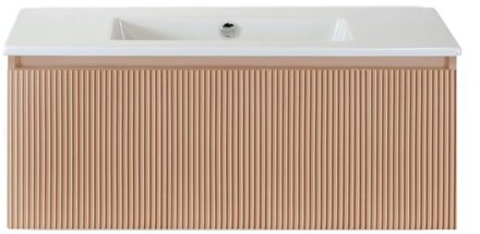 Frozen 3D Badmeubelset 100 cm - Greeplijst in Kleur - Peach - Keramische Wastafel Wit Zonder Kraangat