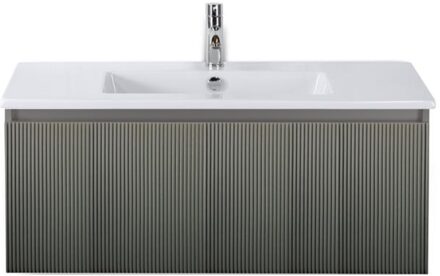 Frozen 3D Badmeubelset 100 cm - Greeplijst in Kleur - Petrol Mat - Keramische Wastafel Wit 1 Kraangat