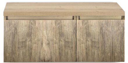 Frozen 3D Badmeubelset 100 cm - Greeplijst in Kleur - Wastafel Onderkast met Bovenblad French Oak