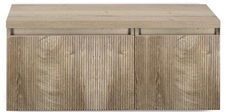 Frozen 3D Badmeubelset 100 cm - Greeplijst in Kleur - Wastafel Onderkast met Bovenblad Grain Oak