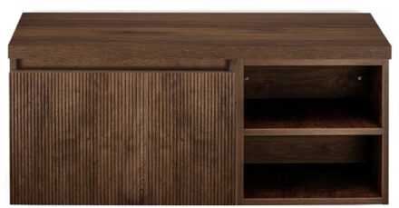 Frozen 3D Badmeubelset 100 cm - Greeplijst in Kleur - Wastafel Regaalkast met Bovenblad Dark Oak