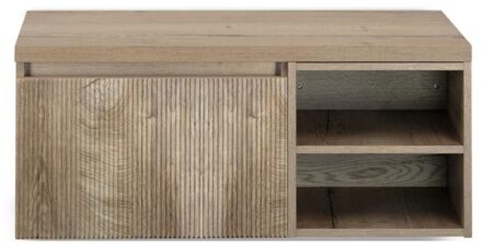 Frozen 3D Badmeubelset 100 cm - Greeplijst in Kleur - Wastafel Regaalkast met Bovenblad Grain Oak