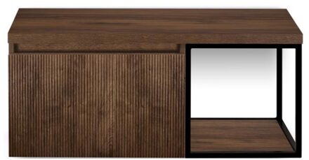 Frozen 3D Badmeubelset 100 cm - Greeplijst in Kleur - Zwart Frame - Wastafelbovenblad Dark Oak