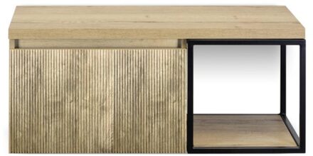 Frozen 3D Badmeubelset 100 cm - Greeplijst in Kleur - Zwart Frame - Wastafelbovenblad French Oak