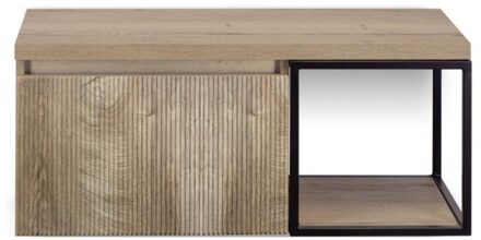 Frozen 3D Badmeubelset 100 cm - Greeplijst in Kleur - Zwart Frame - Wastafelbovenblad Grain Oak