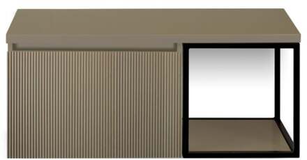 Frozen 3D Badmeubelset 100 cm - Greeplijst in Kleur - Zwart Frame - Wastafelbovenblad Olive