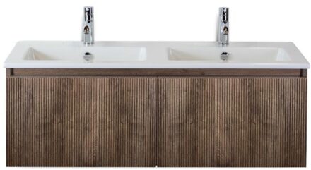 Frozen 3D Badmeubelset 120 cm - Greeplijst in Kleur - Charleston - Keramische Wastafel Wit Dubbel 2 Kraangaten