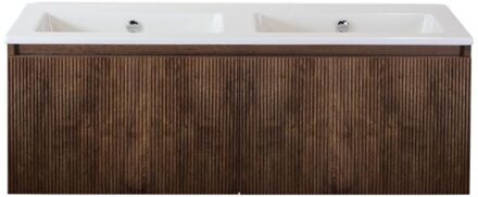 Frozen 3D Badmeubelset 120 cm - Greeplijst in Kleur - Dark Oak - Keramische Wastafel Wit Zonder Kraangat