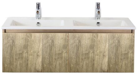 Frozen 3D Badmeubelset 120 cm - Greeplijst in Kleur - French Oak - Keramische Wastafel Wit Dubbel 2 Kraangaten