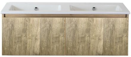 Frozen 3D Badmeubelset 120 cm - Greeplijst in Kleur - French Oak - Keramische Wastafel Wit Zonder Kraangat