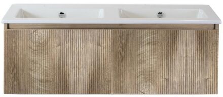 Frozen 3D Badmeubelset 120 cm - Greeplijst in Kleur - Grain Oak - Keramische Wastafel Wit Zonder Kraangat