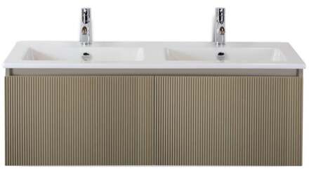 Frozen 3D Badmeubelset 120 cm - Greeplijst in Kleur - Olive - Keramische Wastafel Wit Dubbel 2 Kraangaten