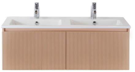 Frozen 3D Badmeubelset 120 cm - Greeplijst in Kleur - Peach - Keramische Wastafel Wit Dubbel 2 Kraangaten