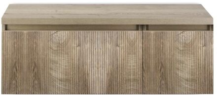 Frozen 3D Badmeubelset 120 cm - Greeplijst in Kleur - Wastafel Onderkast met Bovenblad Grain Oak