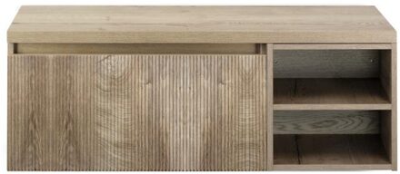 Frozen 3D Badmeubelset 120 cm - Greeplijst in Kleur - Wastafel Regaalkast met Bovenblad Grain Oak