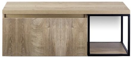 Frozen 3D Badmeubelset 120 cm - Greeplijst in Kleur - Zwart Frame - Wastafelbovenblad Grain Oak