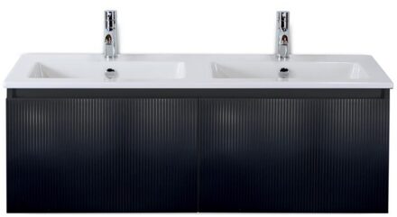 Frozen 3D Badmeubelset 120 cm - Greeplijst in Kleur - Zwart Mat - Keramische Wastafel Wit Dubbel 2 Kraangaten