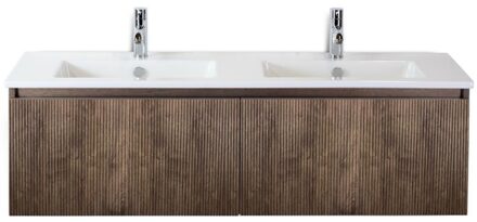 Frozen 3D Badmeubelset 140 cm - Greeplijst in Kleur - Charleston - Keramische Wastafel Wit 2 Kraangaten