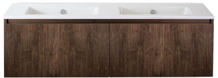 Frozen 3D Badmeubelset 140 cm - Greeplijst in Kleur - Dark Oak - Keramische Wastafel Wit Zonder Kraangat