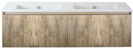 Frozen 3D Badmeubelset 140 cm - Greeplijst in Kleur - French Oak - Keramische Wastafel Wit Zonder Kraangat