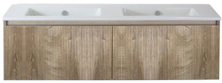 Frozen 3D Badmeubelset 140 cm - Greeplijst in Kleur - Grain Oak - Keramische Wastafel Wit Zonder Kraangat