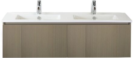 Frozen 3D Badmeubelset 140 cm - Greeplijst in Kleur - Olive - Keramische Wastafel Wit 2 Kraangaten