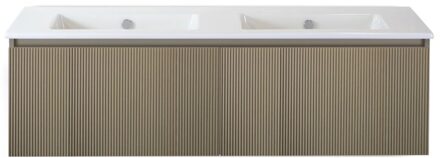 Frozen 3D Badmeubelset 140 cm - Greeplijst in Kleur - Olive - Keramische Wastafel Wit Zonder Kraangat