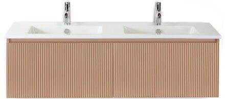 Frozen 3D Badmeubelset 140 cm - Greeplijst in Kleur - Peach - Keramische Wastafel Wit 2 Kraangaten