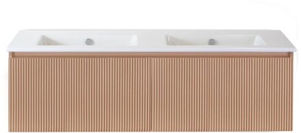 Frozen 3D Badmeubelset 140 cm - Greeplijst in Kleur - Peach - Keramische Wastafel Wit Zonder Kraangat