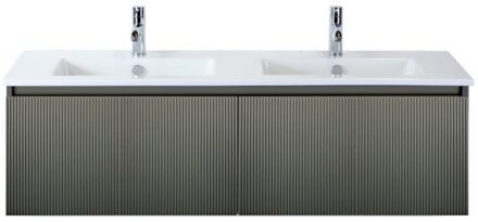 Frozen 3D Badmeubelset 140 cm - Greeplijst in Kleur - Petrol Mat - Keramische Wastafel Wit 2 Kraangaten