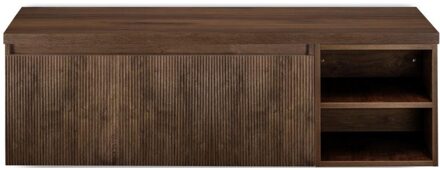 Frozen 3D Badmeubelset 140 cm - Greeplijst in Kleur - Wastafel Regaalkast met Bovenblad Dark Oak