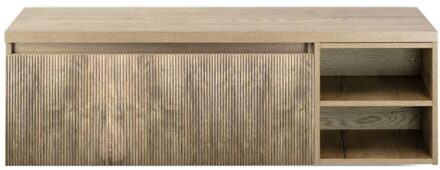 Frozen 3D Badmeubelset 140 cm - Greeplijst in Kleur - Wastafel Regaalkast met Bovenblad French Oak