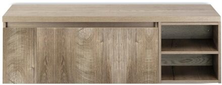 Frozen 3D Badmeubelset 140 cm - Greeplijst in Kleur - Wastafel Regaalkast met Bovenblad Grain Oak