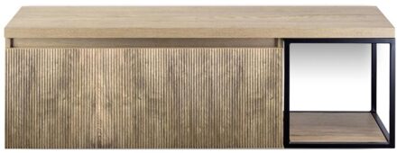 Frozen 3D Badmeubelset 140 cm - Greeplijst in Kleur - Zwart Frame - Wastafelbovenblad French Oak