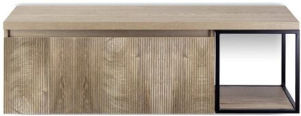 Frozen 3D Badmeubelset 140 cm - Greeplijst in Kleur - Zwart Frame - Wastafelbovenblad Grain Oak