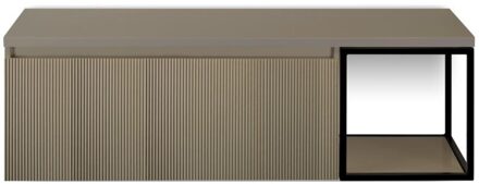 Frozen 3D Badmeubelset 140 cm - Greeplijst in Kleur - Zwart Frame - Wastafelbovenblad Olive