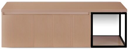 Frozen 3D Badmeubelset 140 cm - Greeplijst in Kleur - Zwart Frame - Wastafelbovenblad Peach