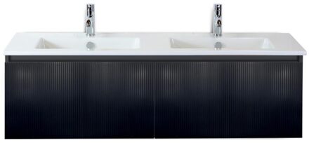 Frozen 3D Badmeubelset 140 cm - Greeplijst in Kleur - Zwart Mat - Keramische Wastafel Wit 2 Kraangaten