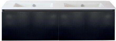 Frozen 3D Badmeubelset 140 cm - Greeplijst in Kleur - Zwart Mat - Keramische Wastafel Wit Zonder Kraangat