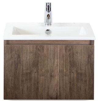 Frozen 3D Badmeubelset 60 cm - Greeplijst in Kleur - Charleston - Keramische Wastafel Wit 1 Kraangat