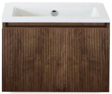 Frozen 3D Badmeubelset 60 cm - Greeplijst in Kleur - Dark Oak - Keramische Wastafel Wit Zonder Kraangat